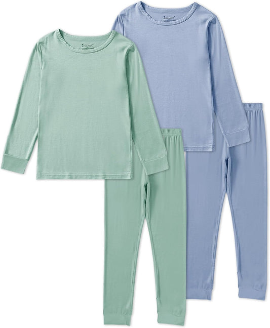 Jimonda Baby Boys Girls Pajama Sets Toddler Long Sleeve Sleepwear Sets Rayon from Bamboo Pajamas Sets 4pcs PJs 18M-8Y