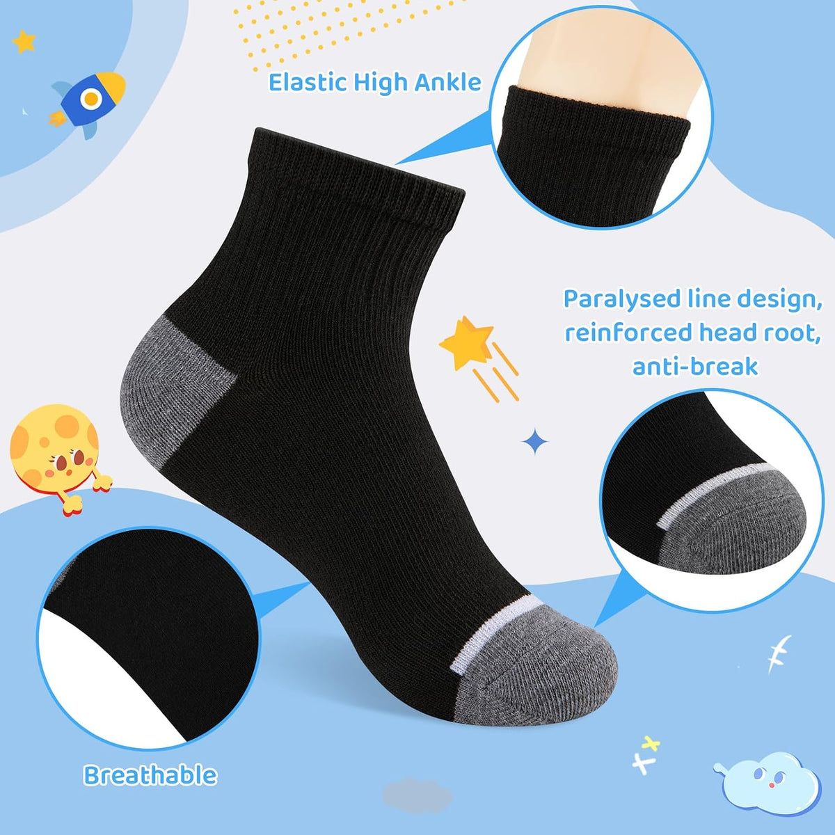 20-40 Pairs Boys Girls Ankle Socks, Thin Breathable Athletic Quarter Kids Socks Aged 4-12