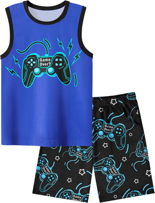 Fiodrimy Boys Pajamas Big Boys Pjs Set 2-Piece ank Top & Shorts Sleepwear Cute Comfy Kid Clothes Size 8-16