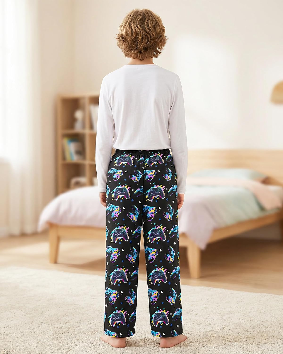 Boys Pajama Pants Soft Pj Bottoms Elastic Waist Lounge Pants Long Sleep Bottoms with Pockets Size 9-14