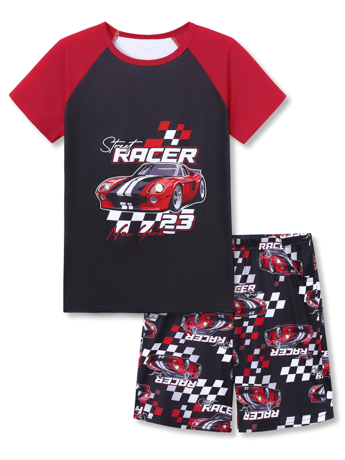 Beezizac Boys Pajamas, Teal & Navy Face Short-Sleeve and Shorts, Sizes 6-18