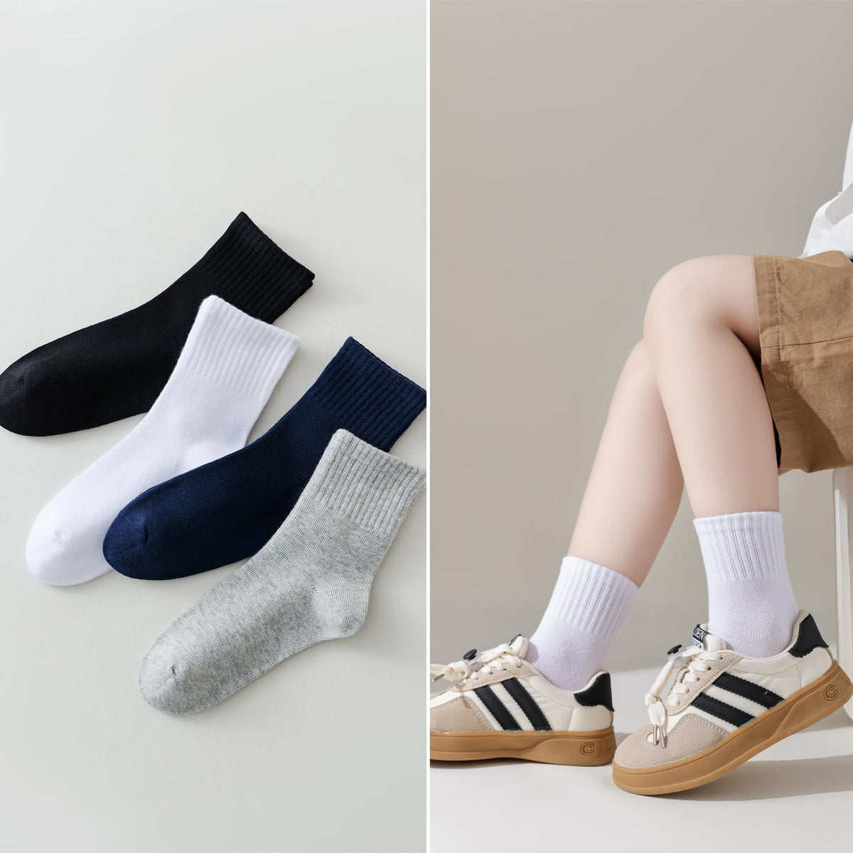 EPEIUS Kids Crew Socks Seamless Cotton Dress Socks for Boys Girls 1-15Y