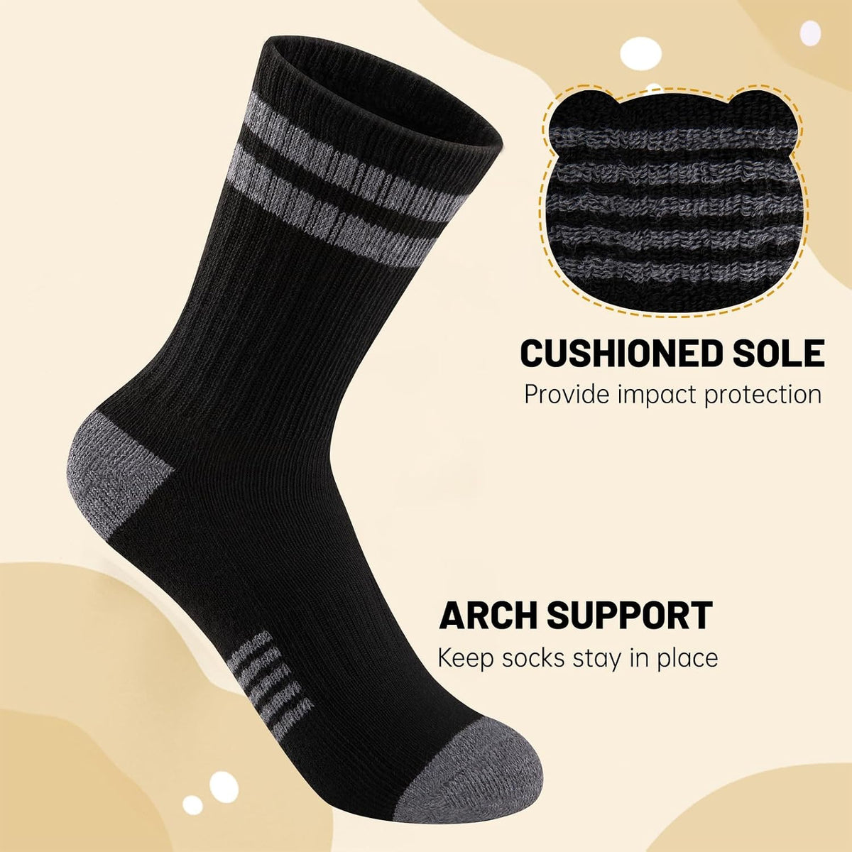 Comfoex 10 Pairs Boys Crew Long Athletic Socks for 4-6 6-8 8-10 Years Old Kids Calf Sports Half Cushioned