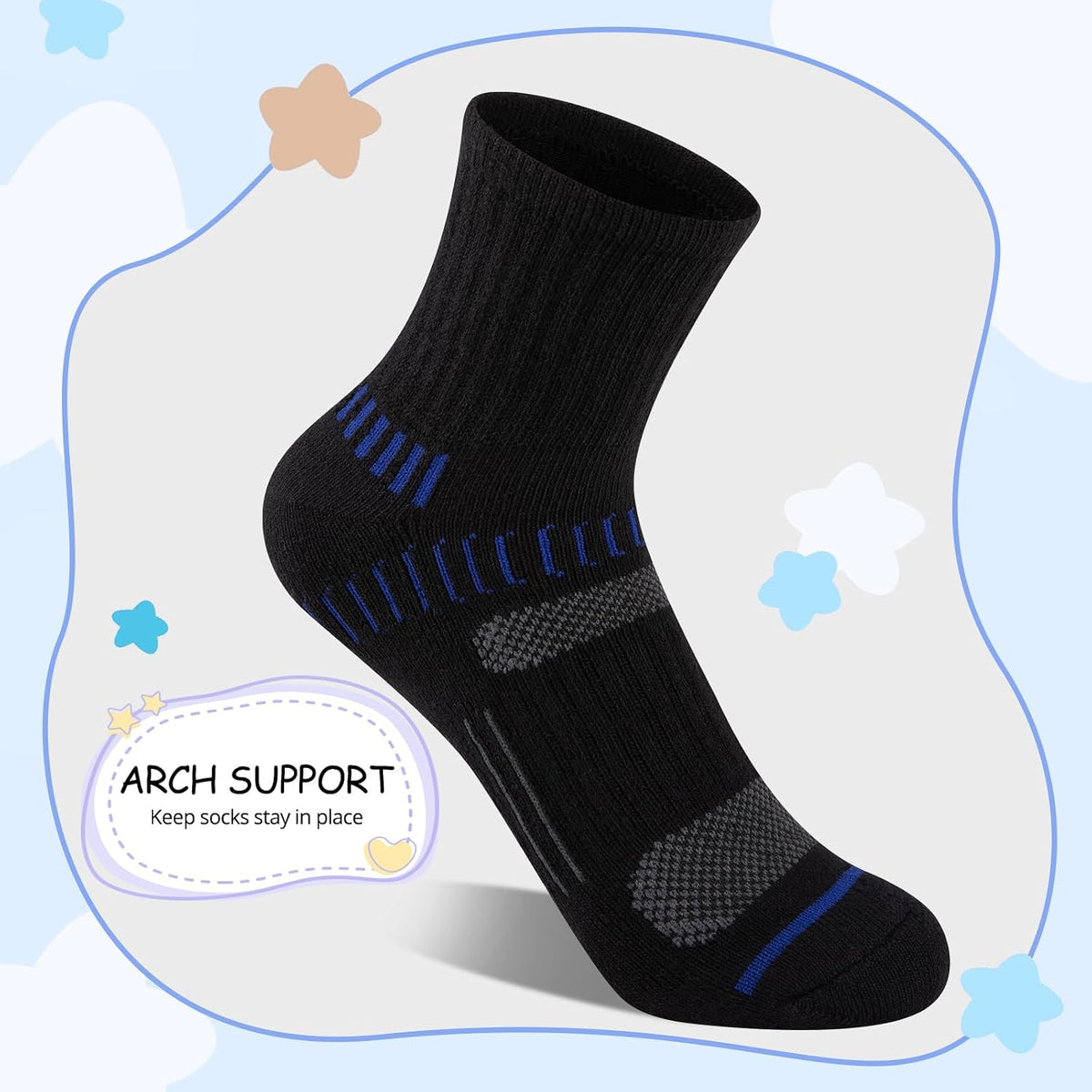 Comfoex Boys Socks Quarter Athletic Ankle Cotton Sports Socks For Kids 8-10 4-6 6-8 Years Old With Cushioned Sole 6 Pairs