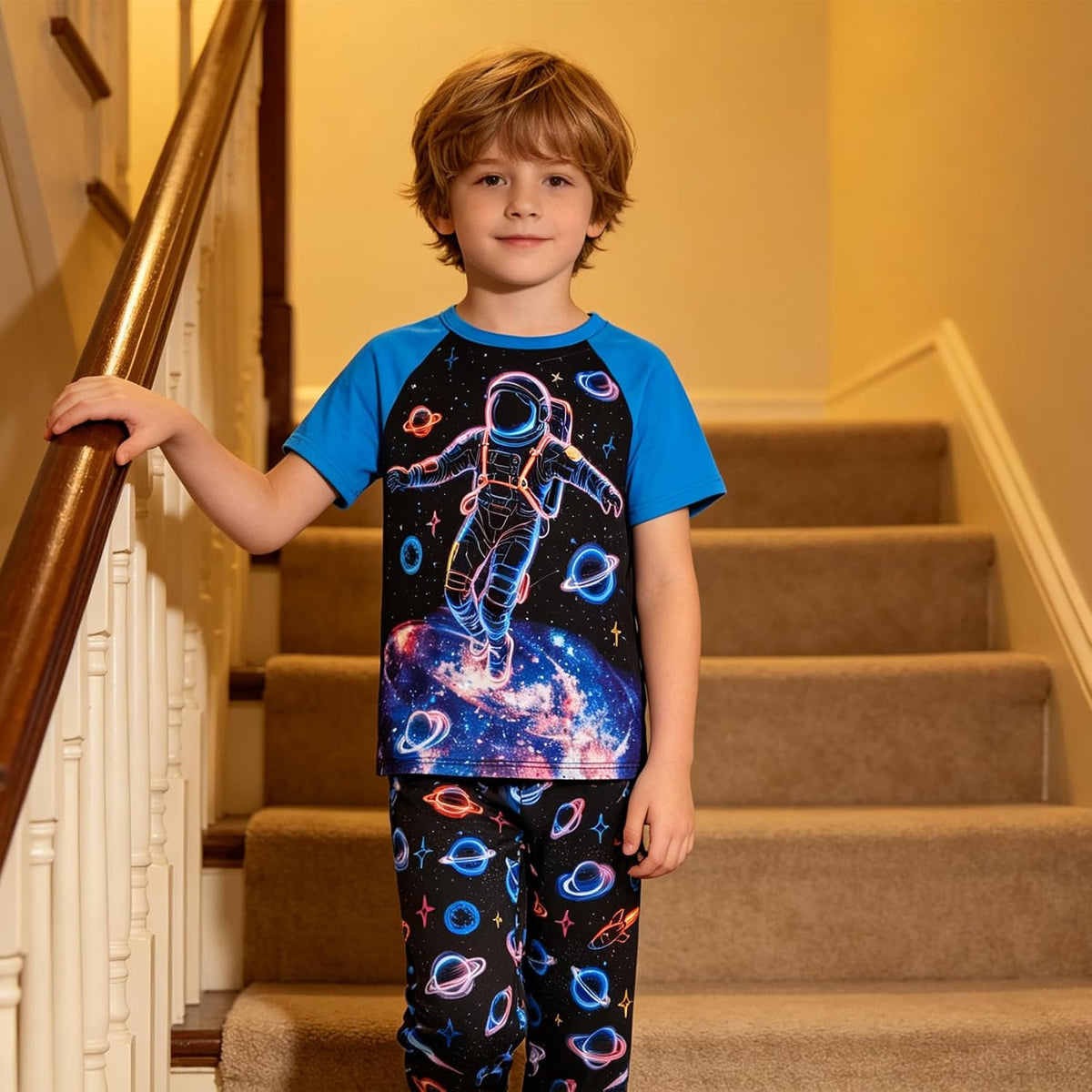 Funnycokid Boys Pajamas 2 Piece Kids Summer Pjs Loose Fit Size 6-12