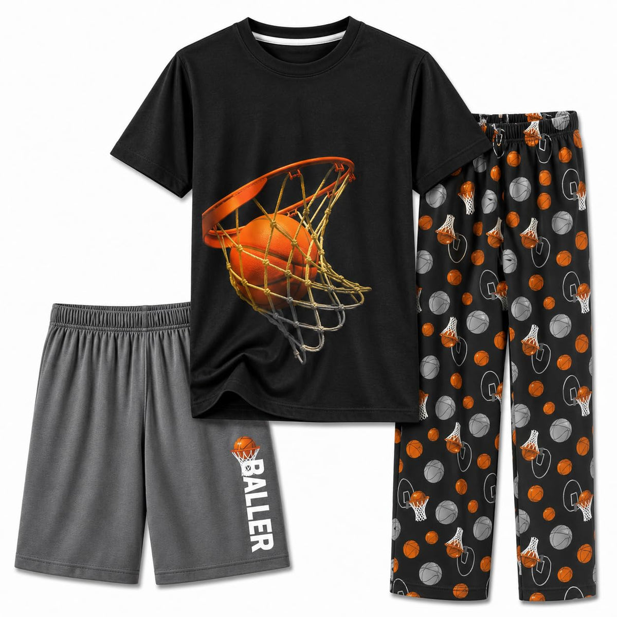 US Angels Boys Pajamas Set | 3-Piece Pant, Shirt, Shorts Sleepwear Pjs for Kids | Loose Fit, Soft, Breathable Blue Plaid