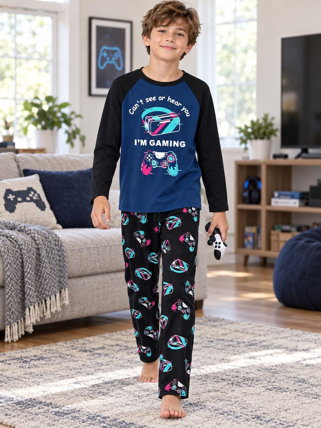 Tebbis Boys Comfy Trendy Print Long Sleeve & Pants Pajama Set Sizes 6-18