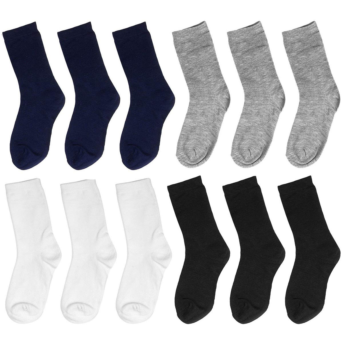 Falari 12-Pack Boy Toddler Kids Cotton Crew Socks, Casual Athletic Dress Socks