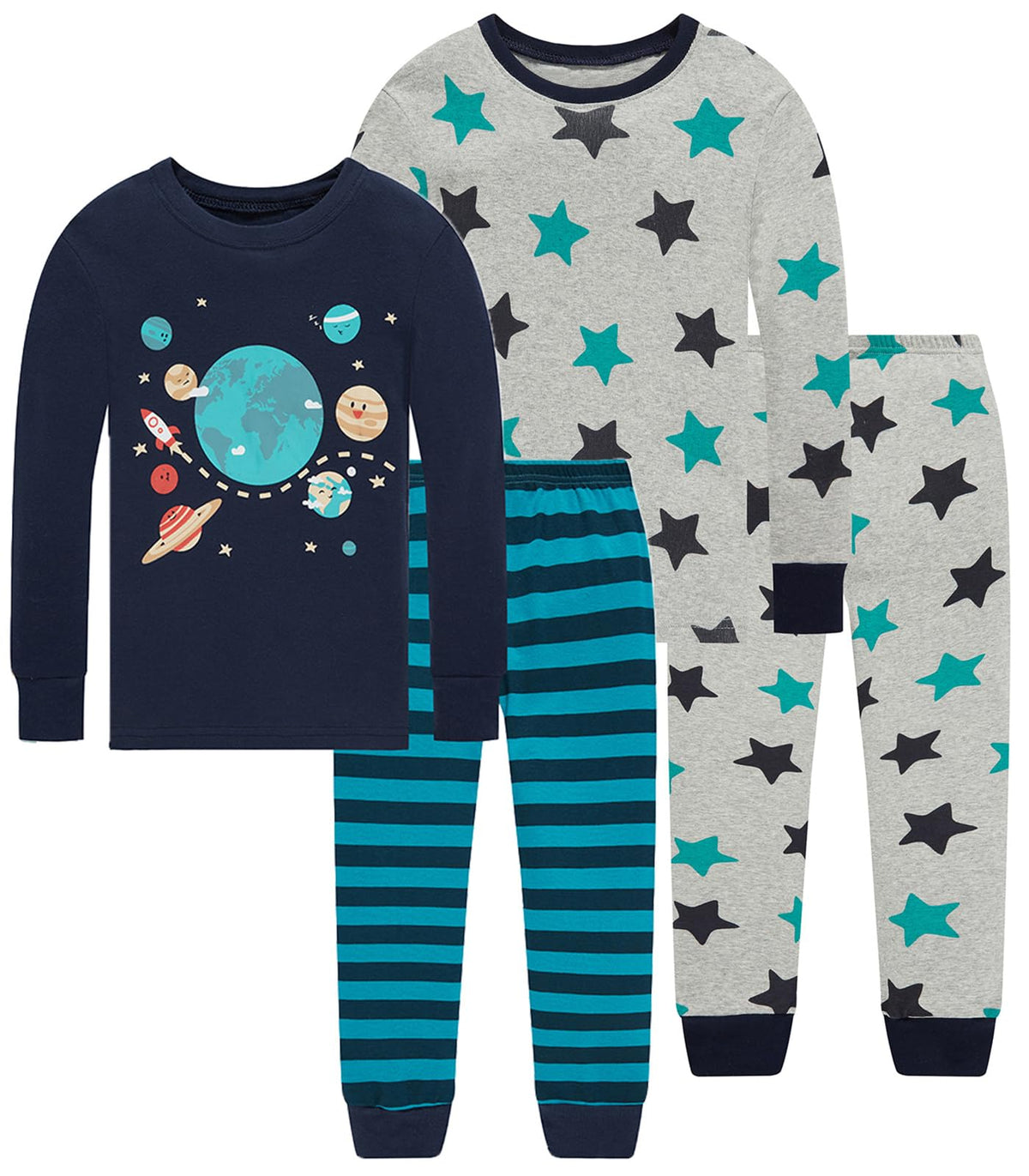 Little bety Boys 4 Piece Cotton Pajamas Long Sleeve Toddlers Pjs 24M-12Year