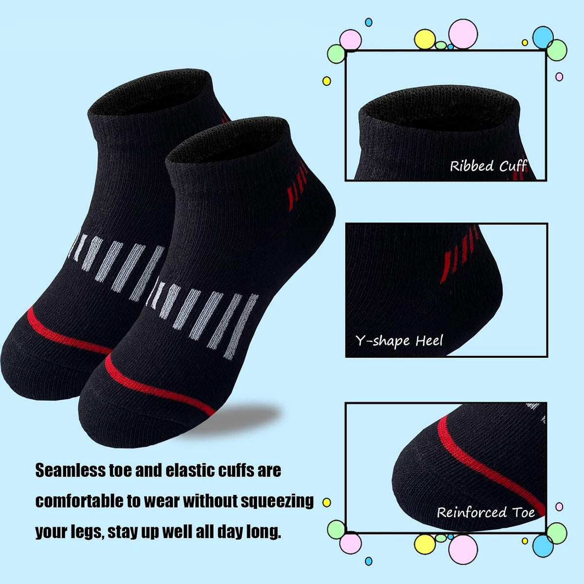 Boys Socks 12 Pairs Kids Low Cut Cotton Socks Sports Ankle Athletic Sock