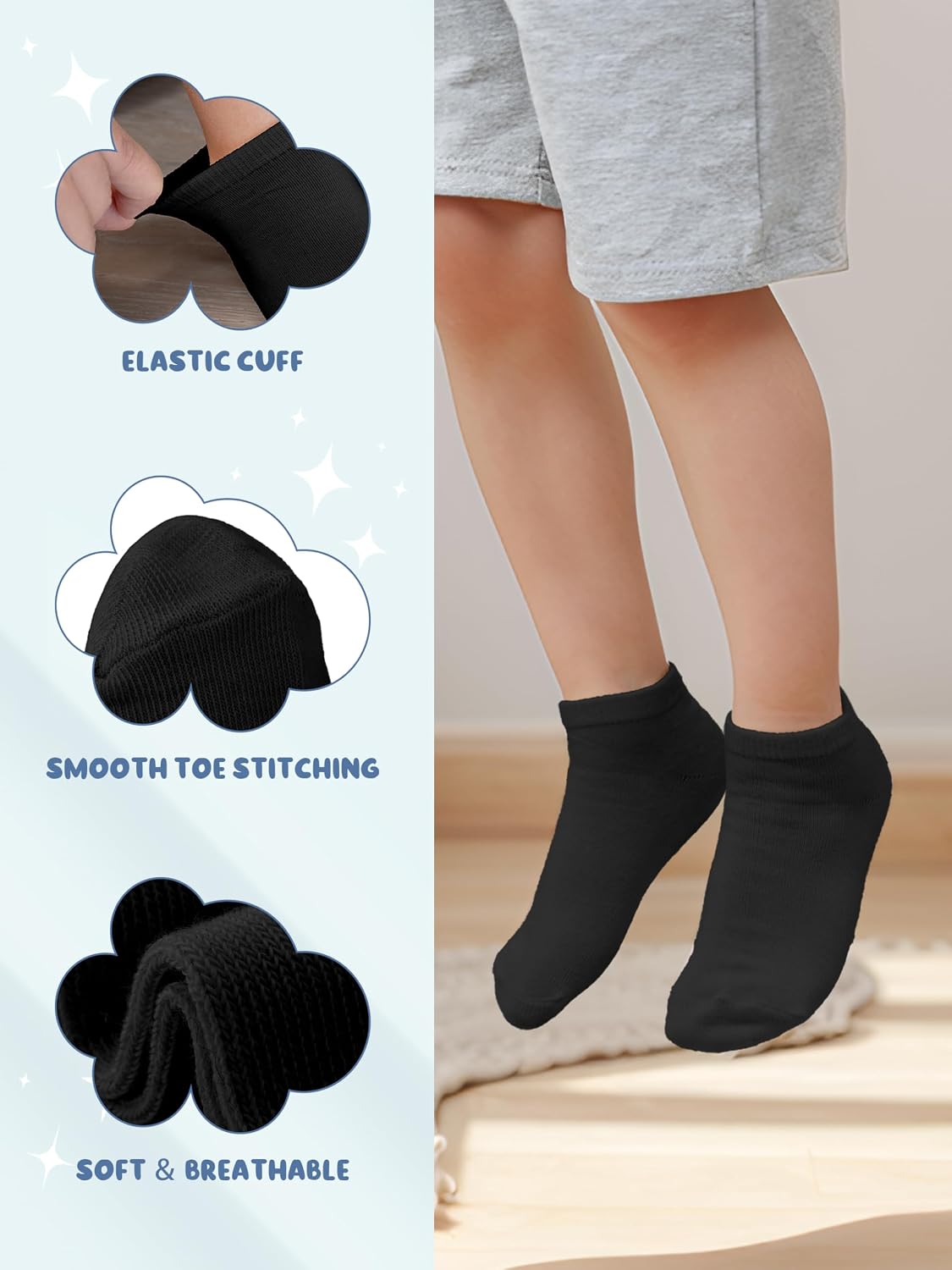 URATOT 24 Pairs Kids' Low Cut Socks - Boys' or Girls' Half Cushion Athletic Ankle Socks (4-16 Years)
