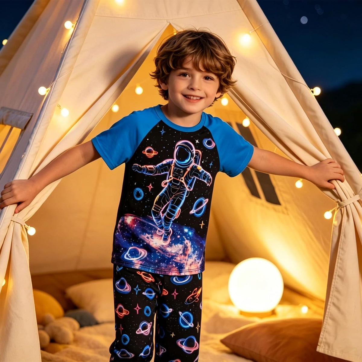 Funnycokid Boys Pajamas 2 Piece Kids Summer Pjs Loose Fit Size 6-12