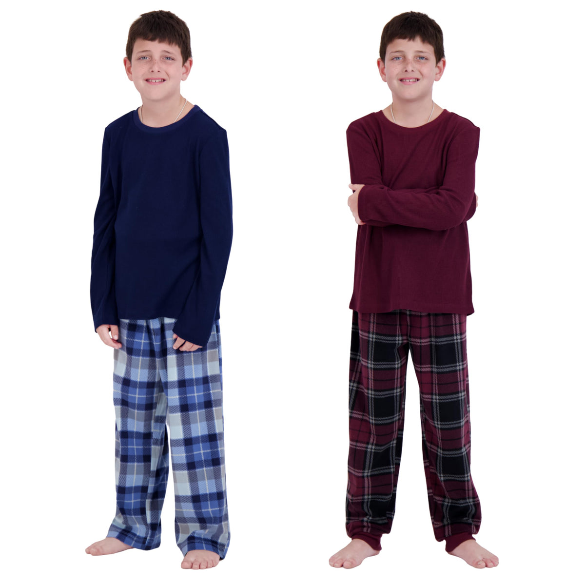 US Angels Boys Pajamas Set | 4-Piece Long Sleeve & Fleece Pants | Soft Warm Sleepwear Pjs for Kids & Teens