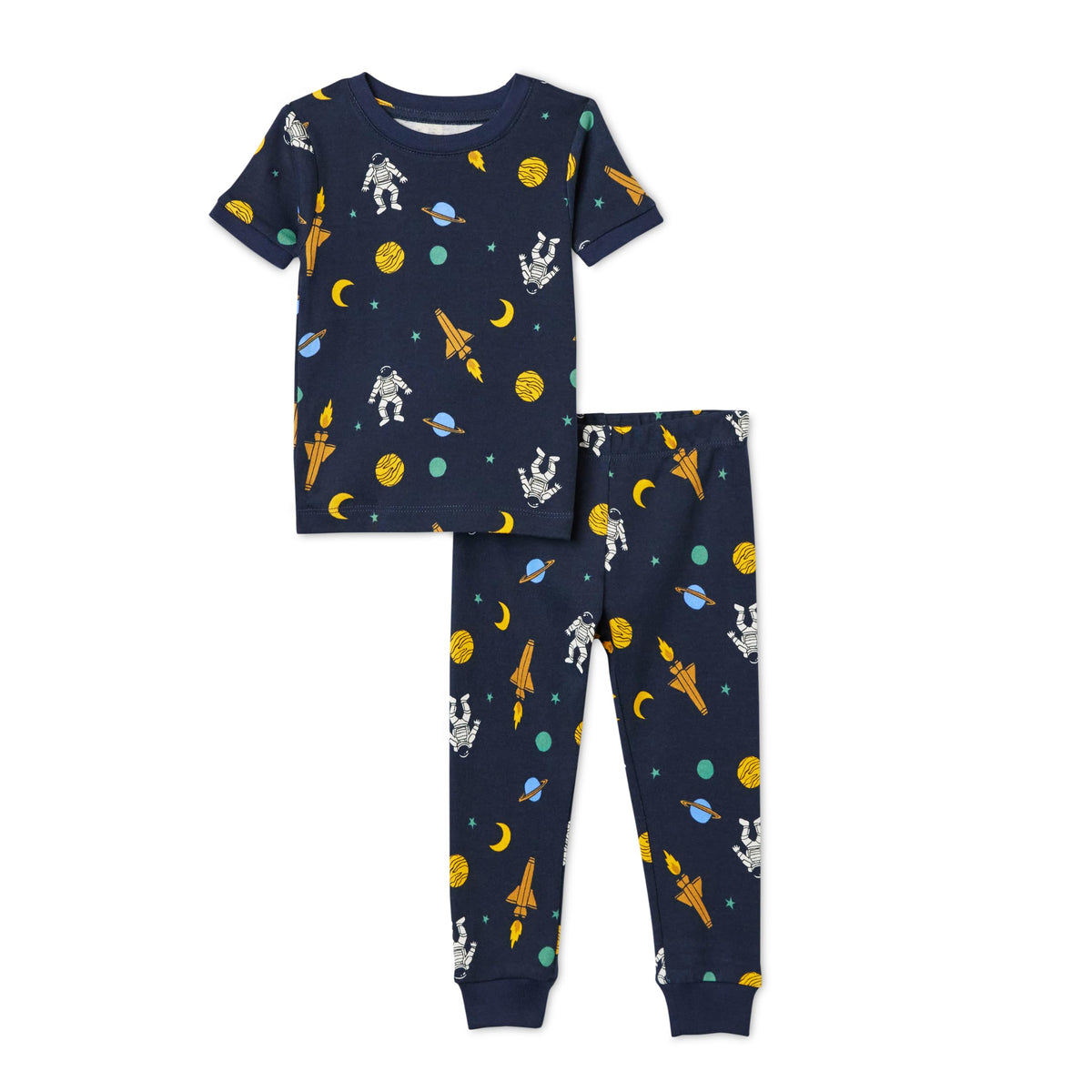 Amazon Essentials Boys' Snug-Fit Cotton Pajama Set, Short-Sleeve T-Shirt and Pants