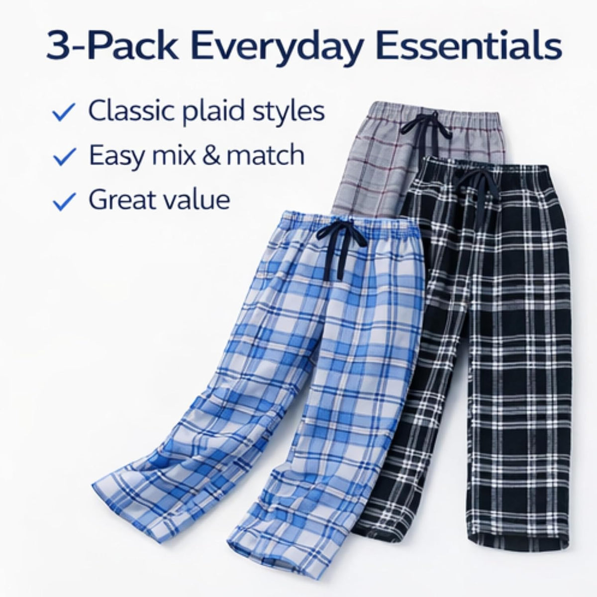 US Angels 3-Pack Boys Pajama Pants - Soft Jersey Knit OR Microfleece PJ Bottoms for Kids - Boys Sleepwear, Size 7-20
