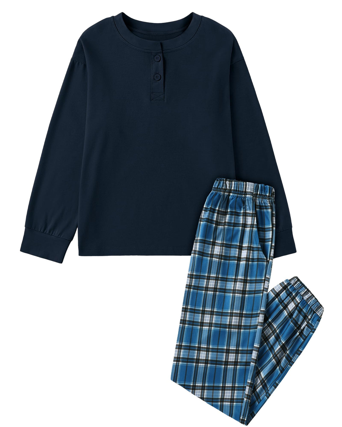 CARETOO Boys Pajamas Plaid Pants Long Sleeve Henley 2 Piece Set Kids Sleepwear PJs Soft Loungewear for Boys 5-14 Years