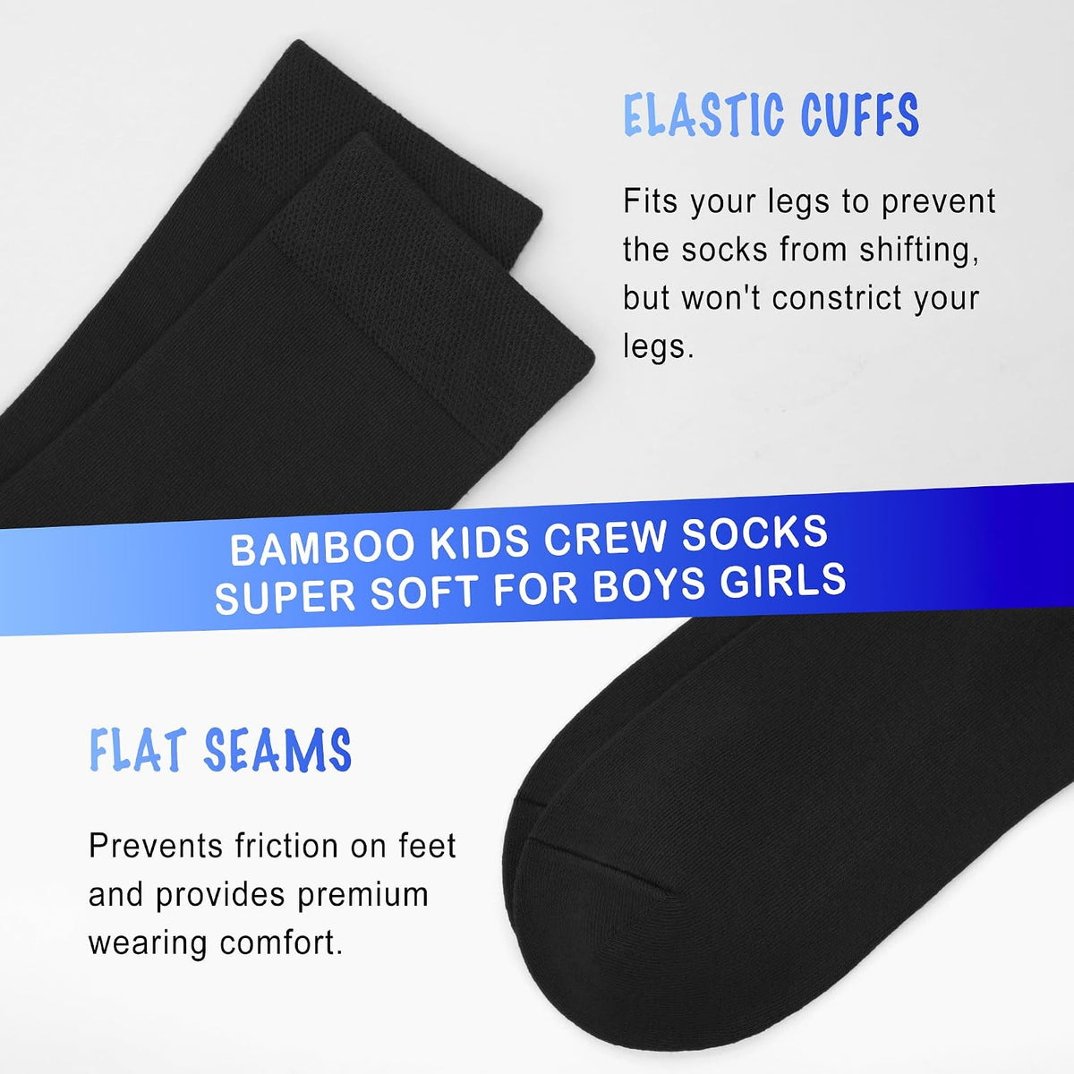 SERISIMPLE Viscose Bamboo Kids Crew Socks School Anti Odor Socks for Boys Girls Uniform Light Weight Flat Seam Socks 5 Pairs
