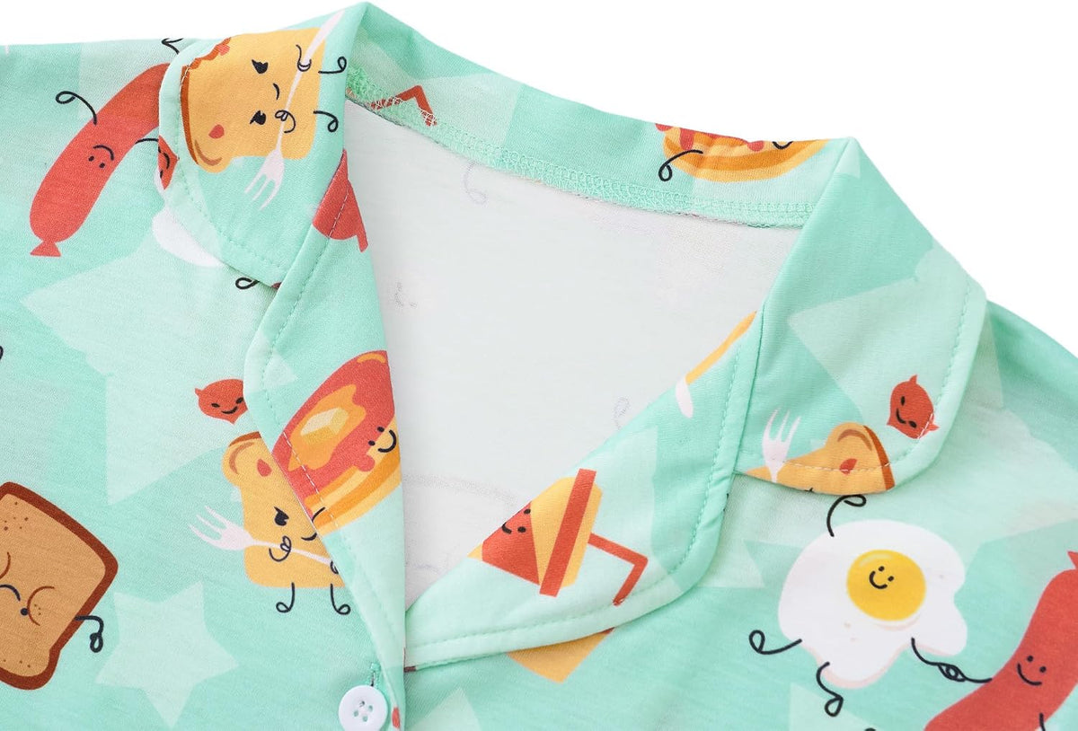 Beezizac Boys Pajamas Fun Prints Button-Down Short Sleeve Set Sizes 6-18
