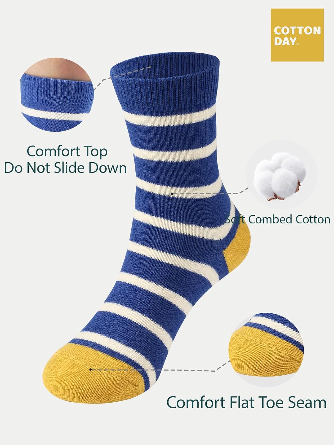 COTTON DAY Kids Boys Crew Dress Socks Bright Colorful Stripes Design 5 Pack