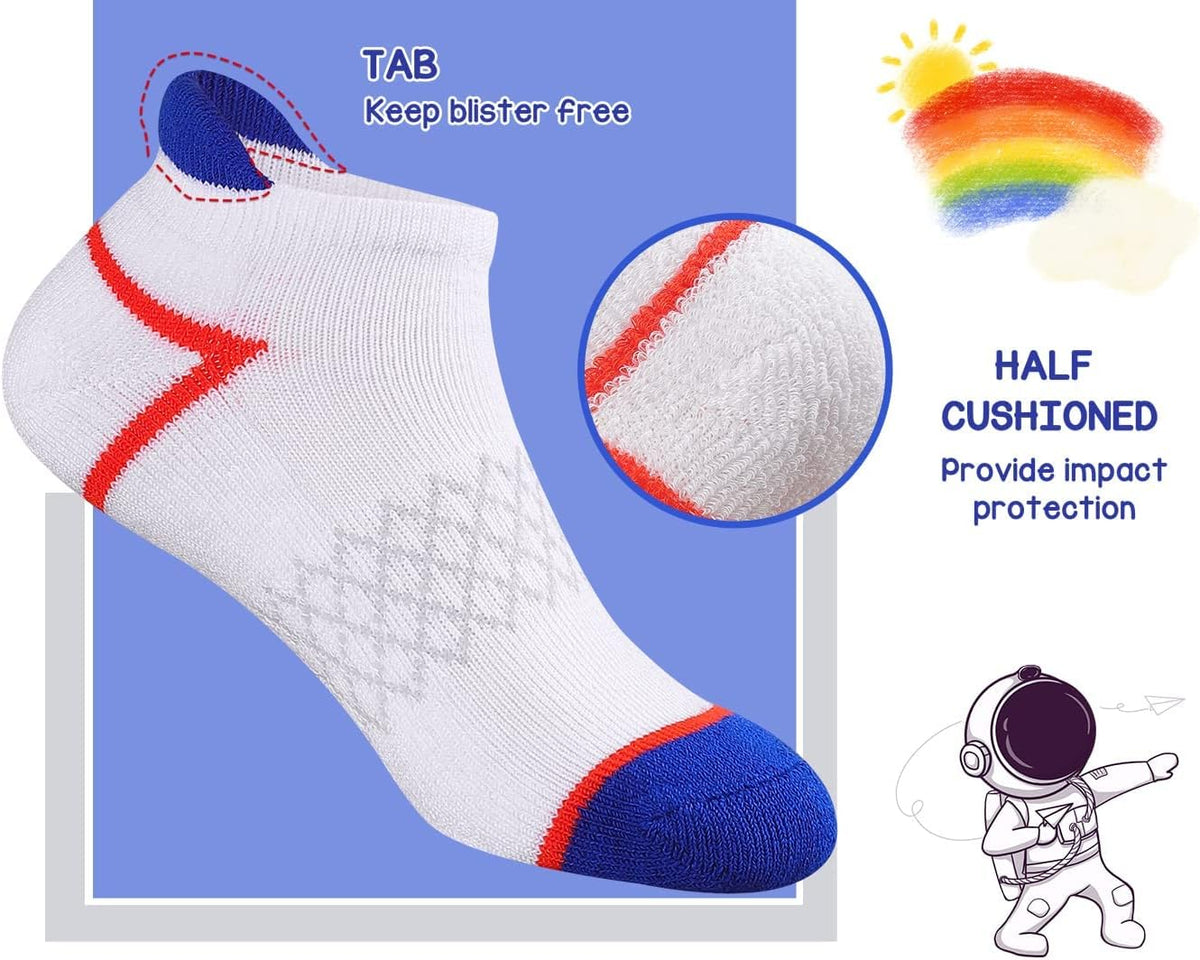 Comfoex 12 Pairs Boys Socks Ankle Athletic Socks With Cushioned Sole For 4-6 6-8 8-10 Years Old Kids
