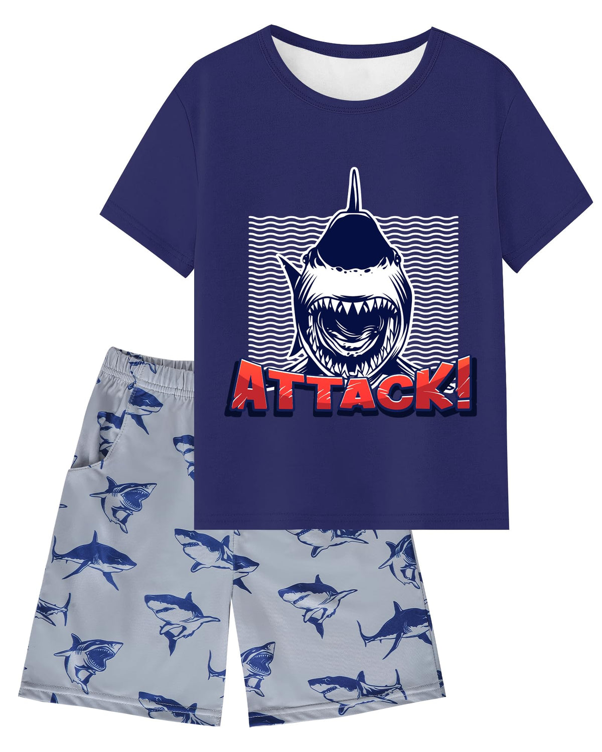 PASHOP Boys Pajamas Boys Summer Pajamas Short Sleeve & Sleep Shorts Set 2 Piece Summer Kids Boy Pjs Sleepwear Sets Size 8-16