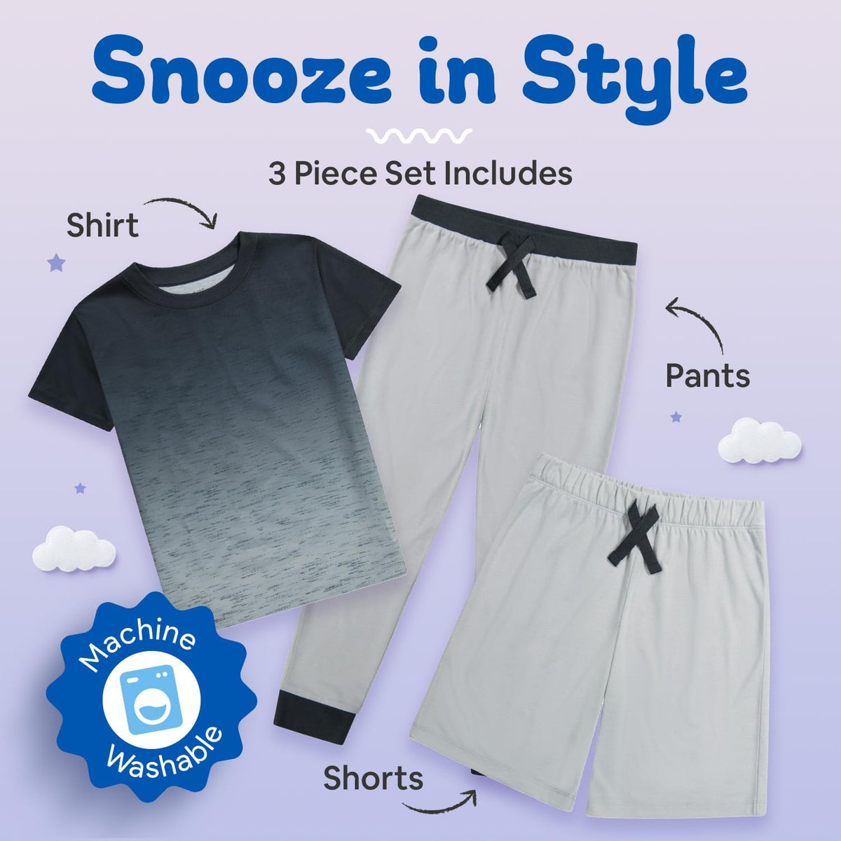 US Angels Boys Pajamas Set | 3-Piece Pant, Shirt, Shorts Sleepwear Pjs for Kids | Loose Fit, Soft, Breathable Blue Plaid