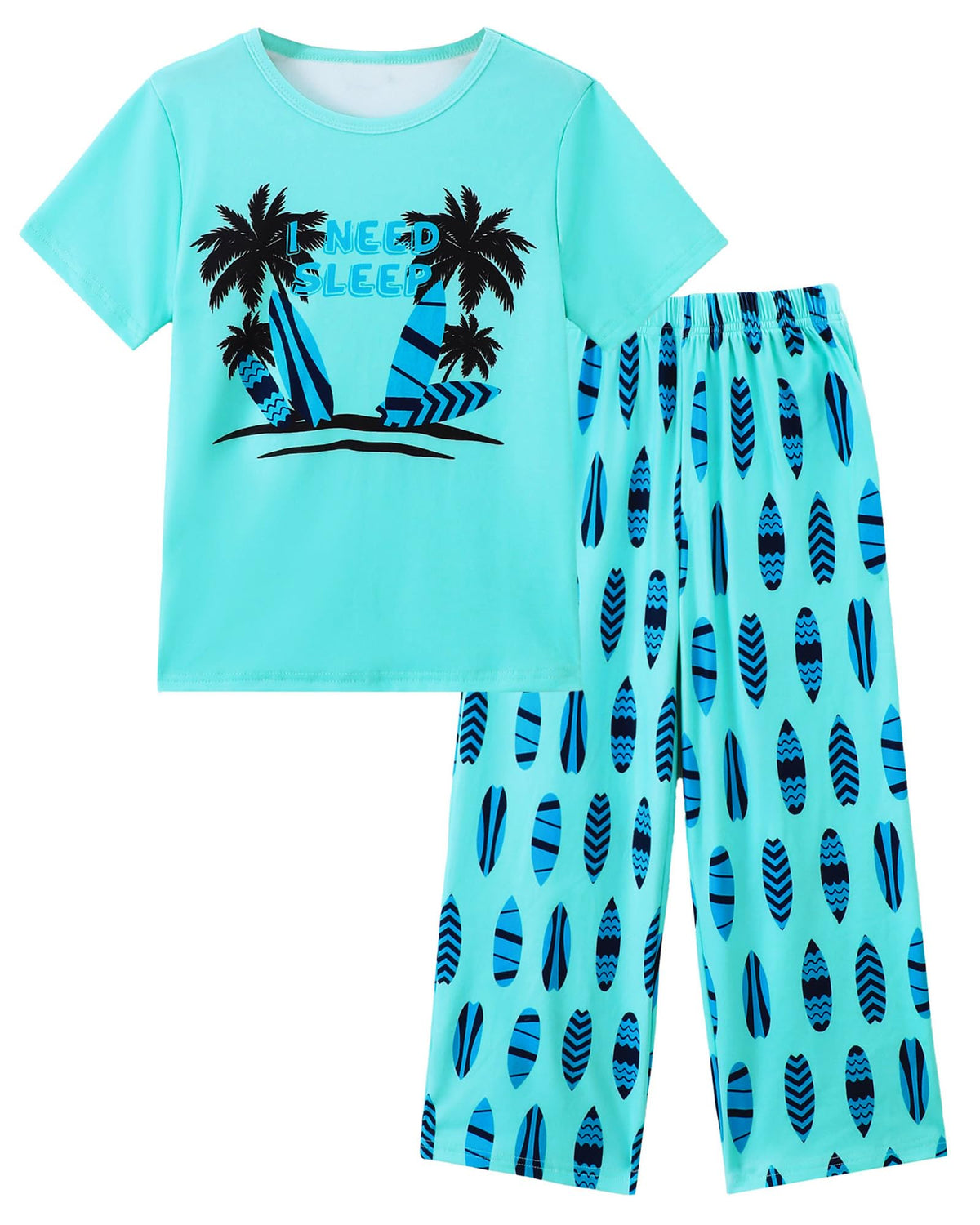 Mikrdoo Boys Pajamas Set 2Piece Short Sleeve Tops and Pants PJs Summer Sleepwear for Kids Size 2-14 Years
