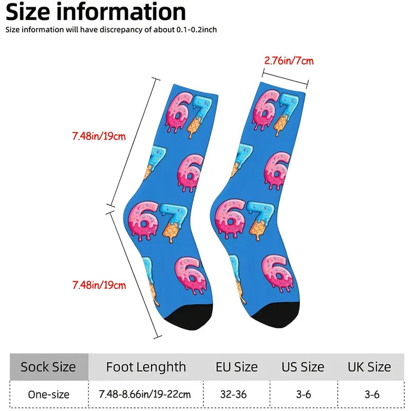 67 Ice Cream Print Socks Suitable for Boys & Girls - Funny 67 Number Meme Socks with Ice Cream Cone & Sprinkle Design, Winter Warm Funny Gifts for Teenagers (Hand Wash/Dry Clean), for Teenager