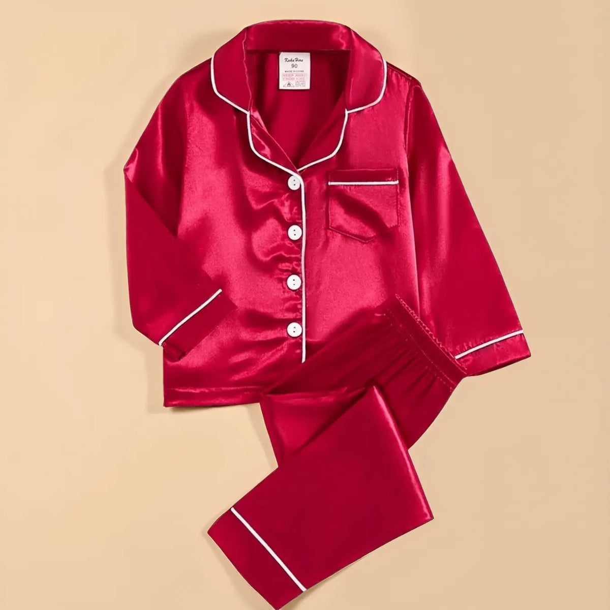 Satin Pajamas Set, Long Sleeve & Pants, Casual Comfy Pajama, Plain Woven Fabric, Casual Summer Sleepwear for Boys & Girls, Snug Fit Pajamas, Fitted Style, Pajama Lounge Sets, Pyjamas Set, Toddler Pjs, Pajama Clothes