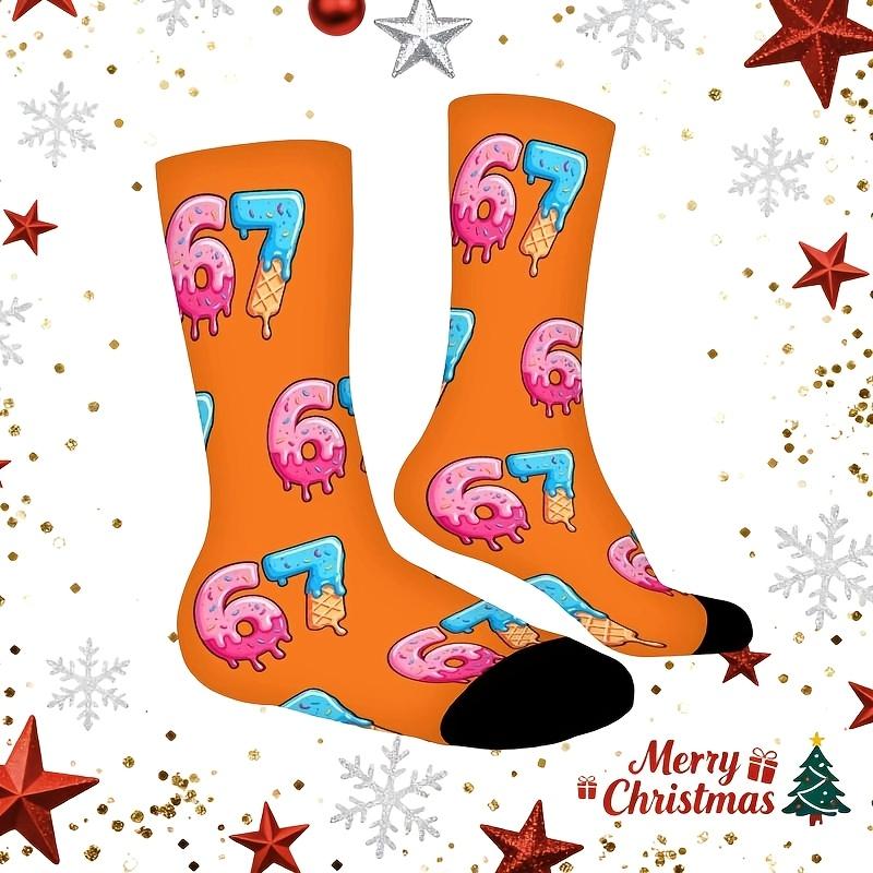 67 Ice Cream Print Socks Suitable for Boys & Girls - Funny 67 Number Meme Socks with Ice Cream Cone & Sprinkle Design, Winter Warm Funny Gifts for Teenagers (Hand Wash/Dry Clean), for Teenager