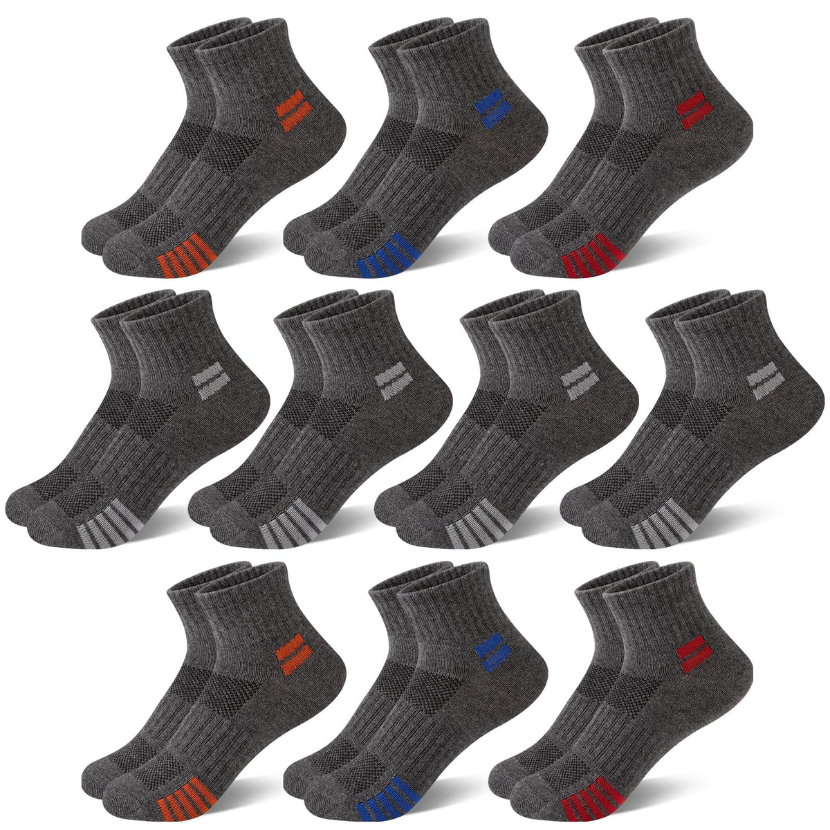 Comfoex 10 Pairs Boys Socks Quarter Athletic Socks Cotton Socks For Kids 8-10 4-6 6-8 Years Old