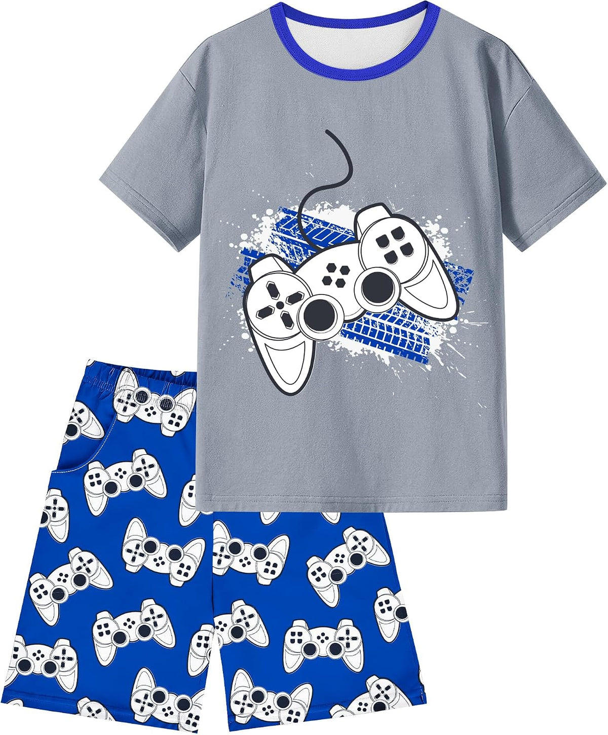 PASHOP Boys Pajamas Boys Summer Pajamas Short Sleeve & Sleep Shorts Set 2 Piece Summer Kids Boy Pjs Sleepwear Sets Size 8-16