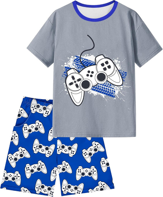 PASHOP Boys Pajamas Boys Summer Pajamas Short Sleeve & Sleep Shorts Set 2 Piece Summer Kids Boy Pjs Sleepwear Sets Size 8-16