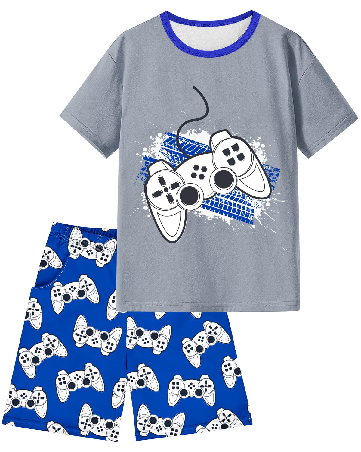 PASHOP Boys Pajamas Boys Summer Pajamas Short Sleeve & Sleep Shorts Set 2 Piece Summer Kids Boy Pjs Sleepwear Sets Size 8-16