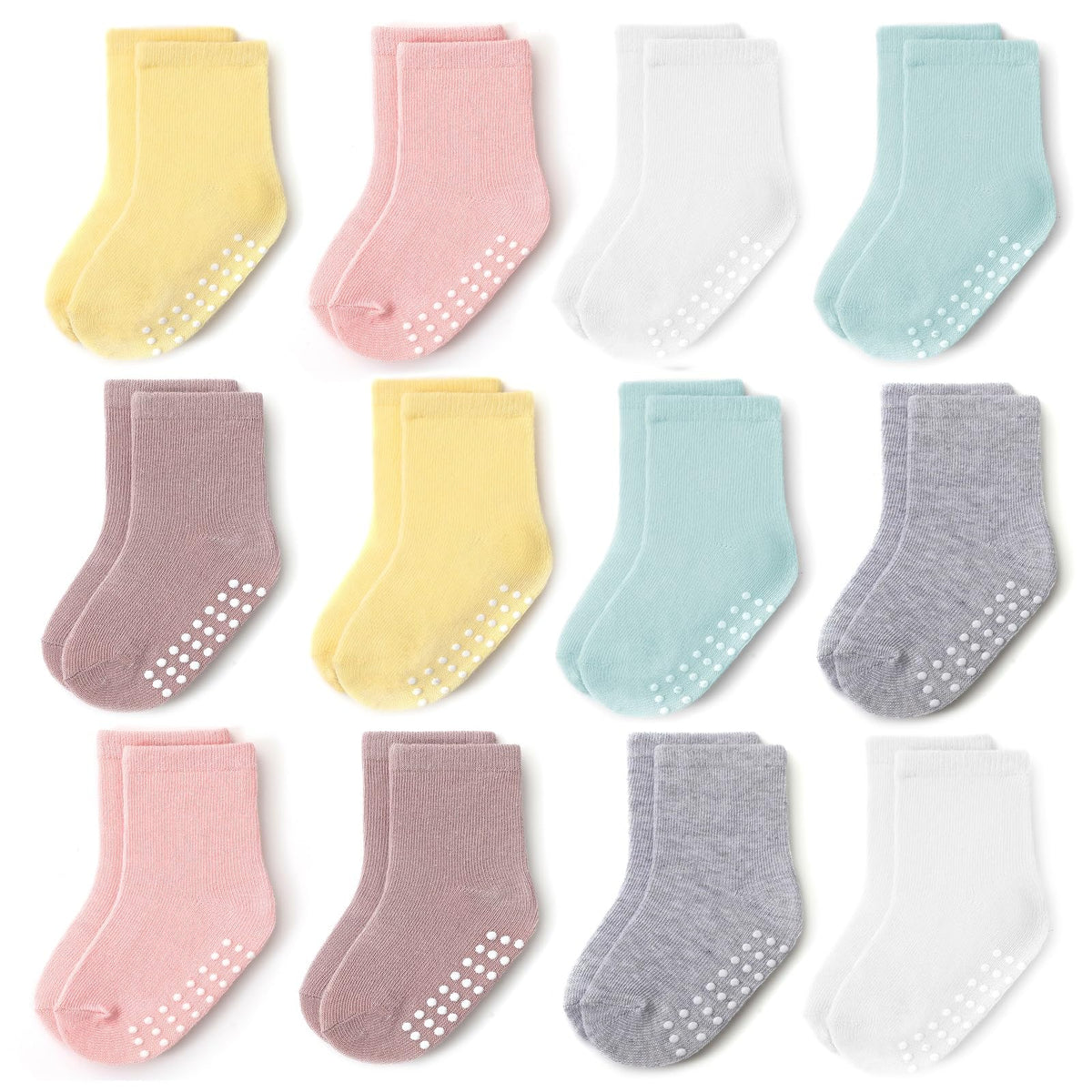 Baby Toddlers Crew Socks with Non-Slip Grip 12 Pack Cotton Stretch Socks