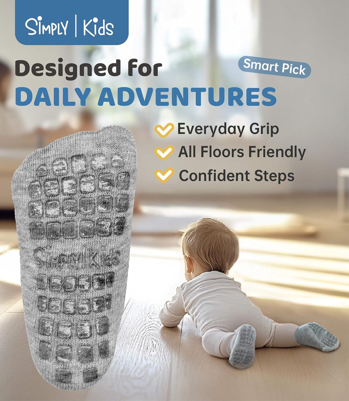 Simply Kids Baby Non-Slip Ankle Socks – Superior Grip, Soft Cotton, for Active Toddler Girls & Boys (Ages 0-7)