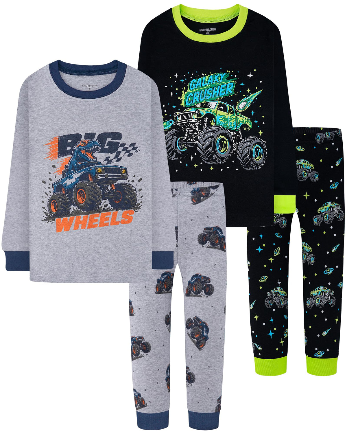 DAUGHTER QUEEN Boys Pajamas 4 Pieces Long Set 100% Cotton Sleepwear Size 18 Months-12 Years