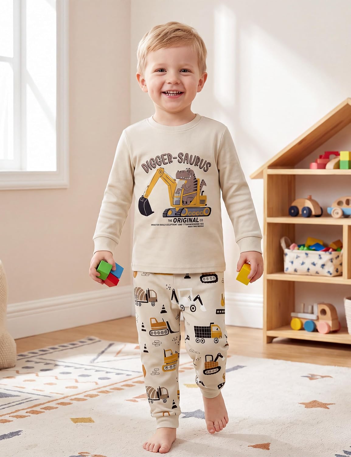 Yoofoss Toddler Pajamas 100% Organic Cotton 4 Piece Long Sleeve Fall Pajama Set Kids Pajamas for Boys Girls Snug Fit Pjs Set