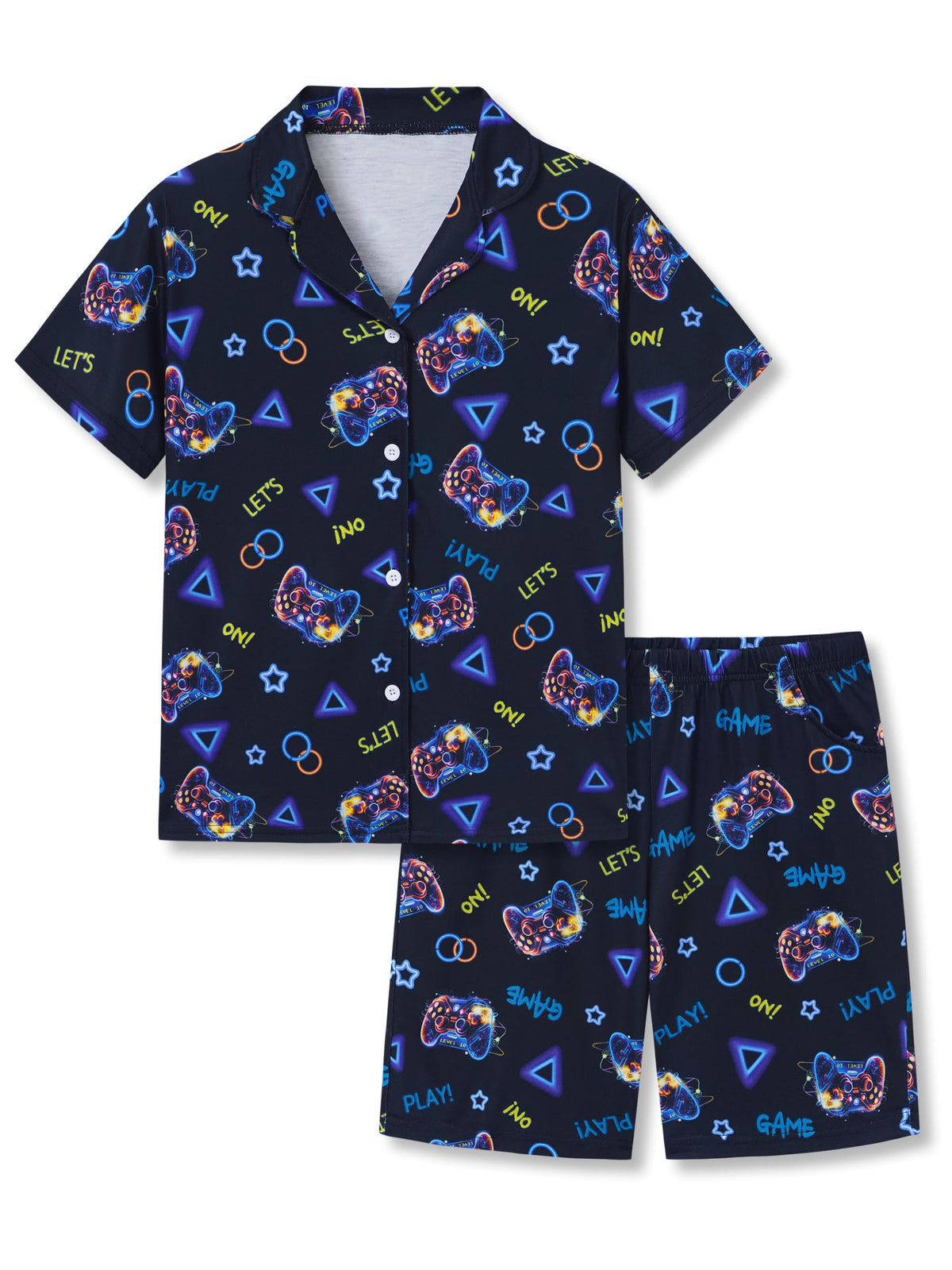 Beezizac Boys Pajamas Fun Prints Button-Down Short Sleeve Set Sizes 6-18