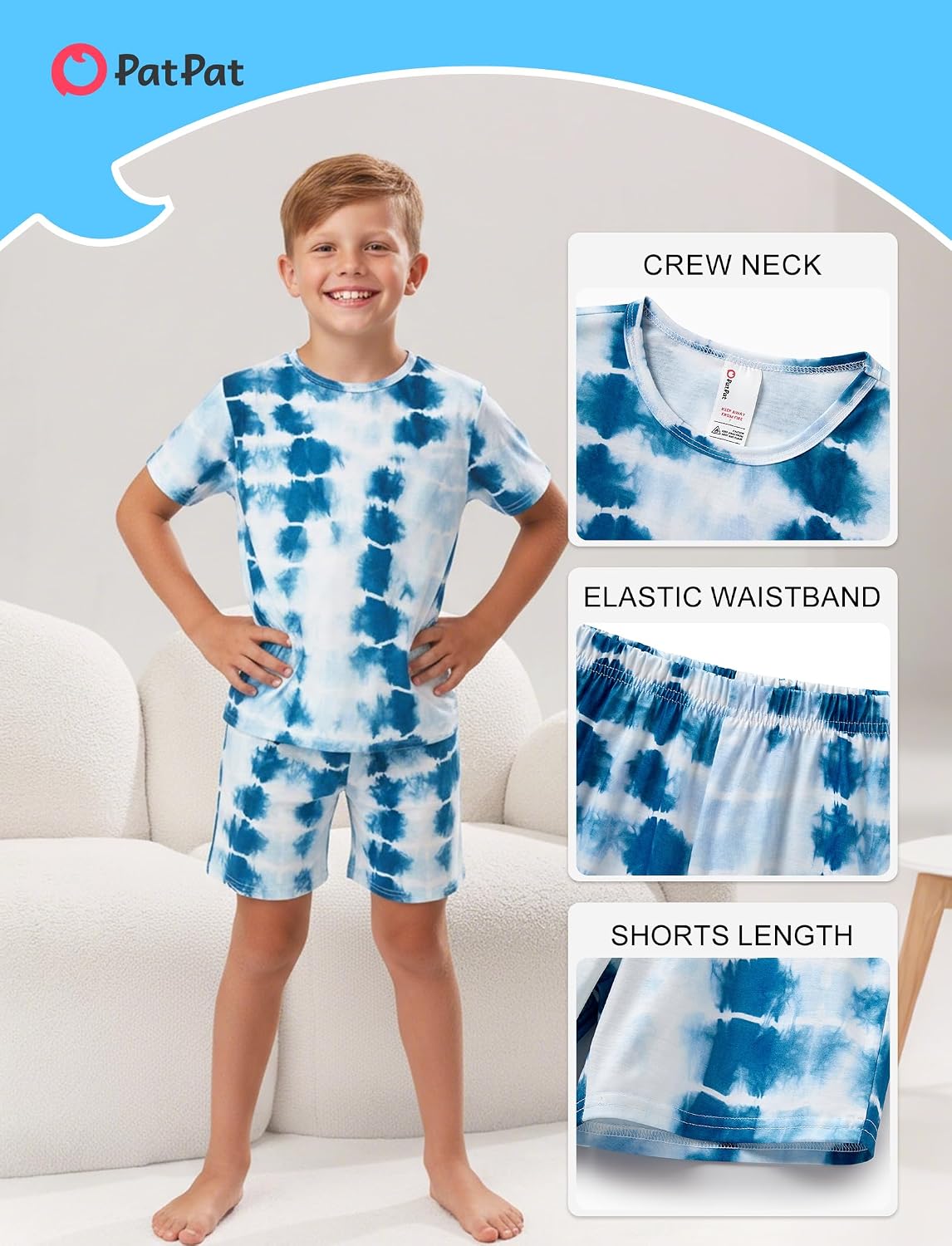 PATPAT Boys Pajamas Short Sleeve T-Shirt and Shorts 2-Piece Sleepwear