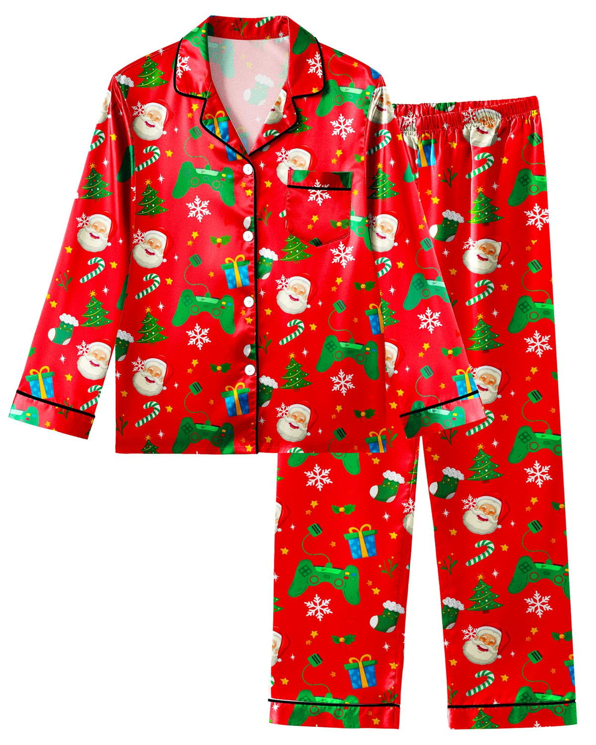 Fiodrimy Boys Pajamas Silky Satin Big Boys PJs Set 2 Piece Sleepwear Button Down Kids Jammies Loungewear Clothes Size 8-14