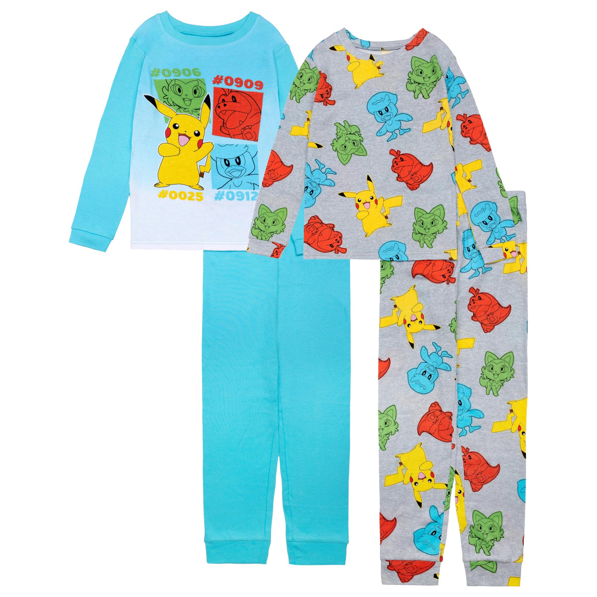 Pokémon Boys' 4-piece Snug-fit Cotton Pajama Set, Matching Pajamas