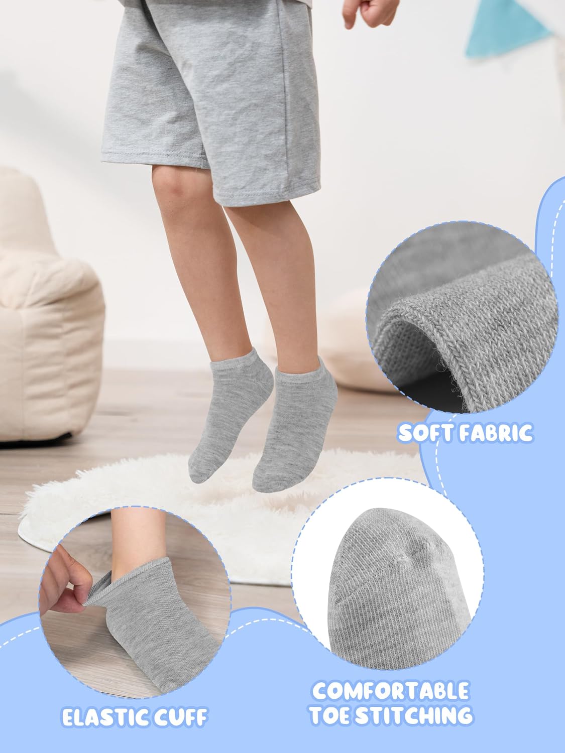 Cooraby 15 Pack Kids' Half Cushion Low Cut Athletic Ankle Socks Boys Girls Ankle Socks