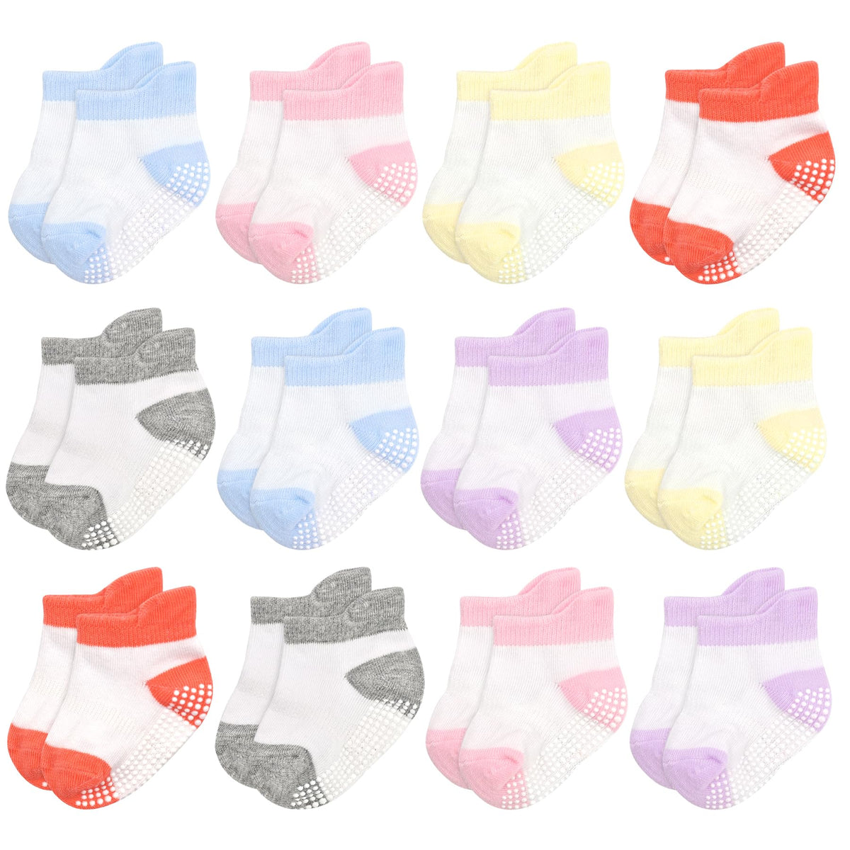 GRPSKCOS Non Slip Toddler Baby Socks 12 Pairs Anti Skid Ankle Socks for Girls Boys Grips Sock for 0-7 Years Children