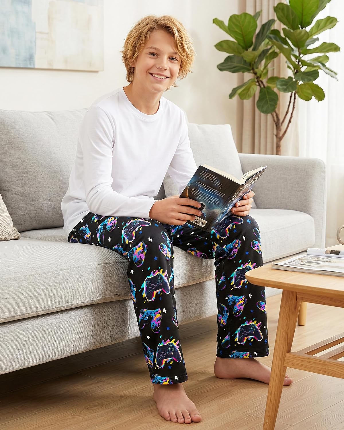 Boys Pajama Pants Soft Pj Bottoms Elastic Waist Lounge Pants Long Sleep Bottoms with Pockets Size 9-14