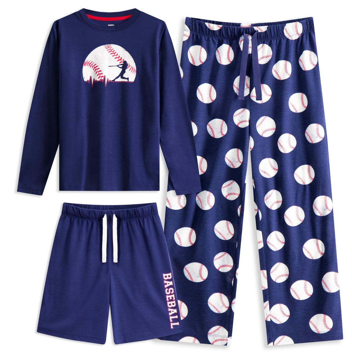 US Angels Boys Pajamas Set | 3-Piece Pant, Shirt, Shorts Sleepwear Pjs for Kids | Loose Fit, Soft, Breathable Blue Plaid