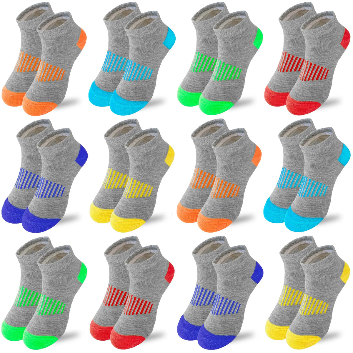 JAMEGIO boys socks 12 Pairs kids Half Cushion Low Cut Sock Sport Ankle Athletic Sock for Little Big Kids