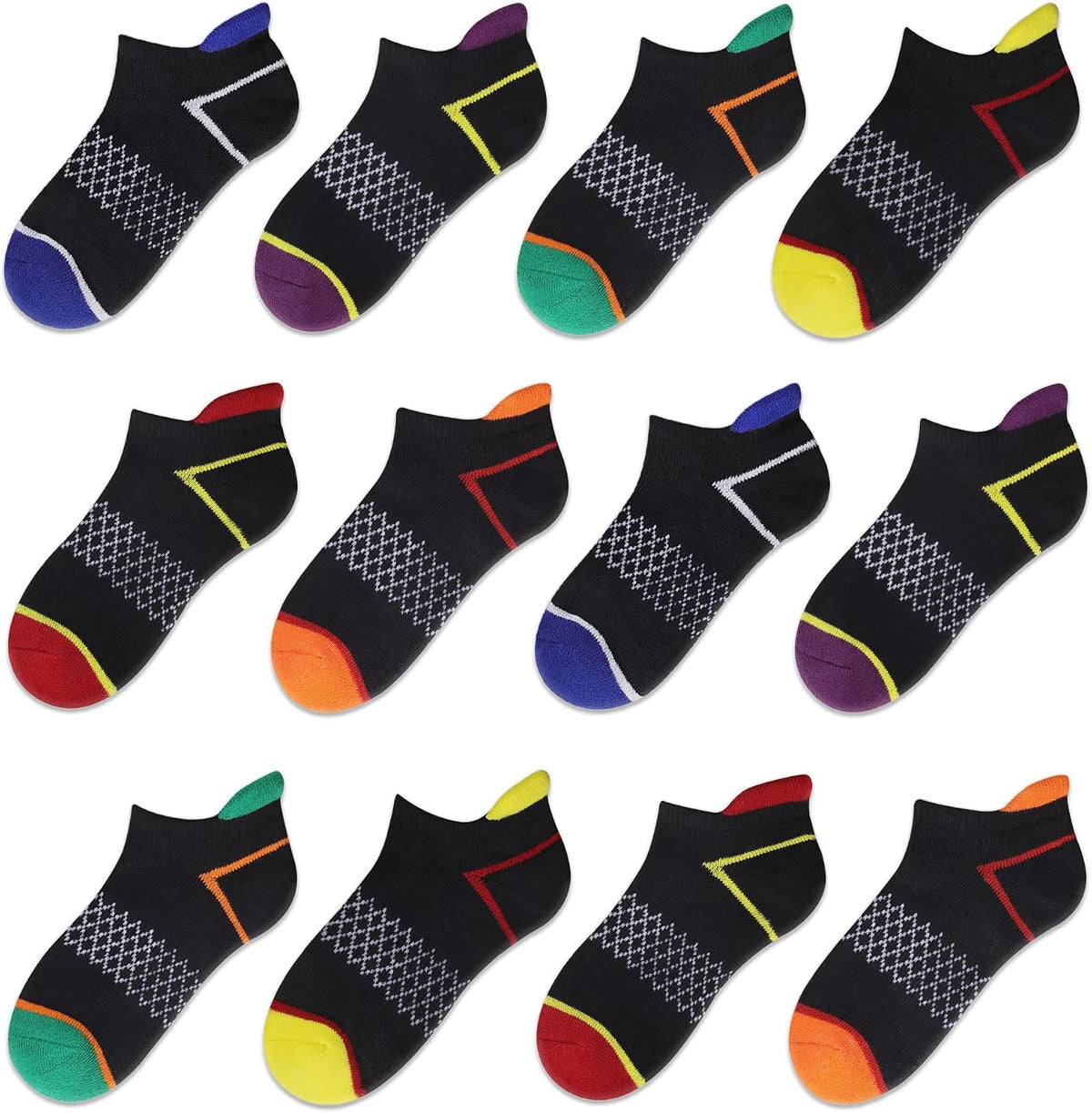 Comfoex 12 Pairs Boys Socks Ankle Athletic Socks With Cushioned Sole For 4-6 6-8 8-10 Years Old Kids
