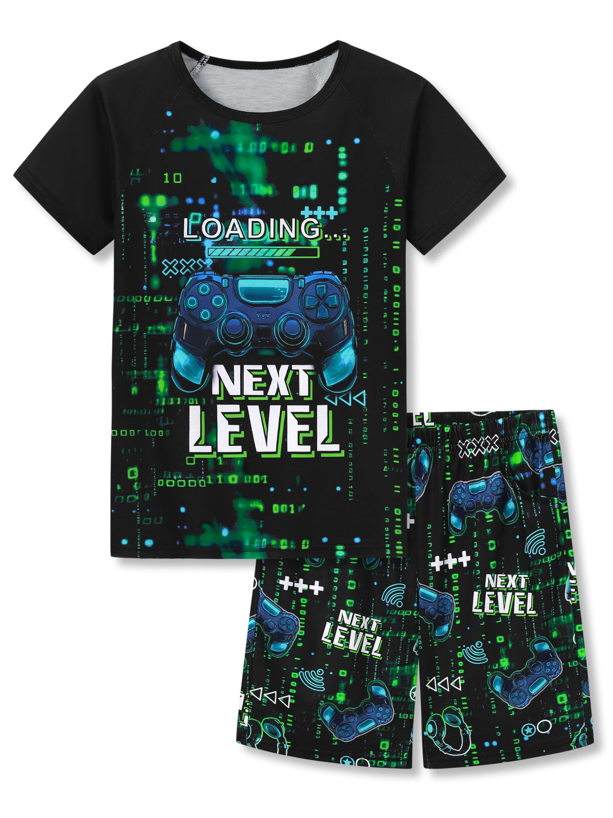 Tebbis Boys Comfy Raglan Pajama Set Fun Print Tee & Shorts Sizes 6-18