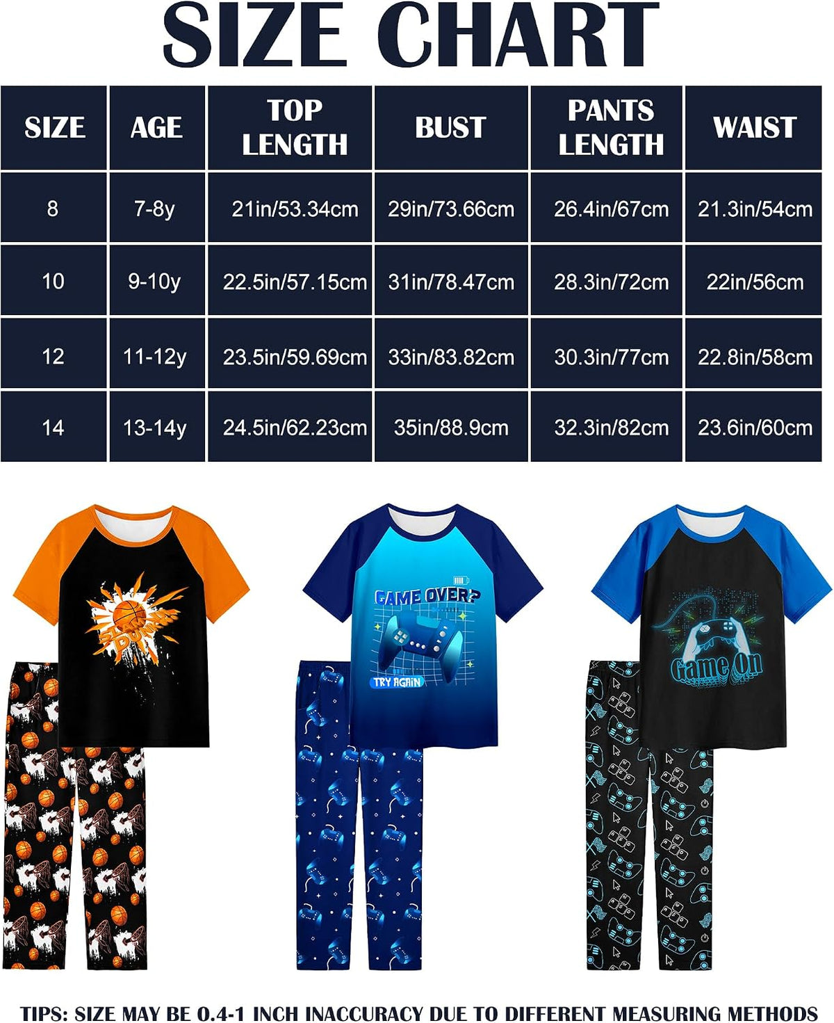 PASHOP Boys Pajamas Little Big Boys Pajamas Short Sleeves and Pants 2 Pieces Summer Pjs Set Kids Boy Sleepwear Size 8-14